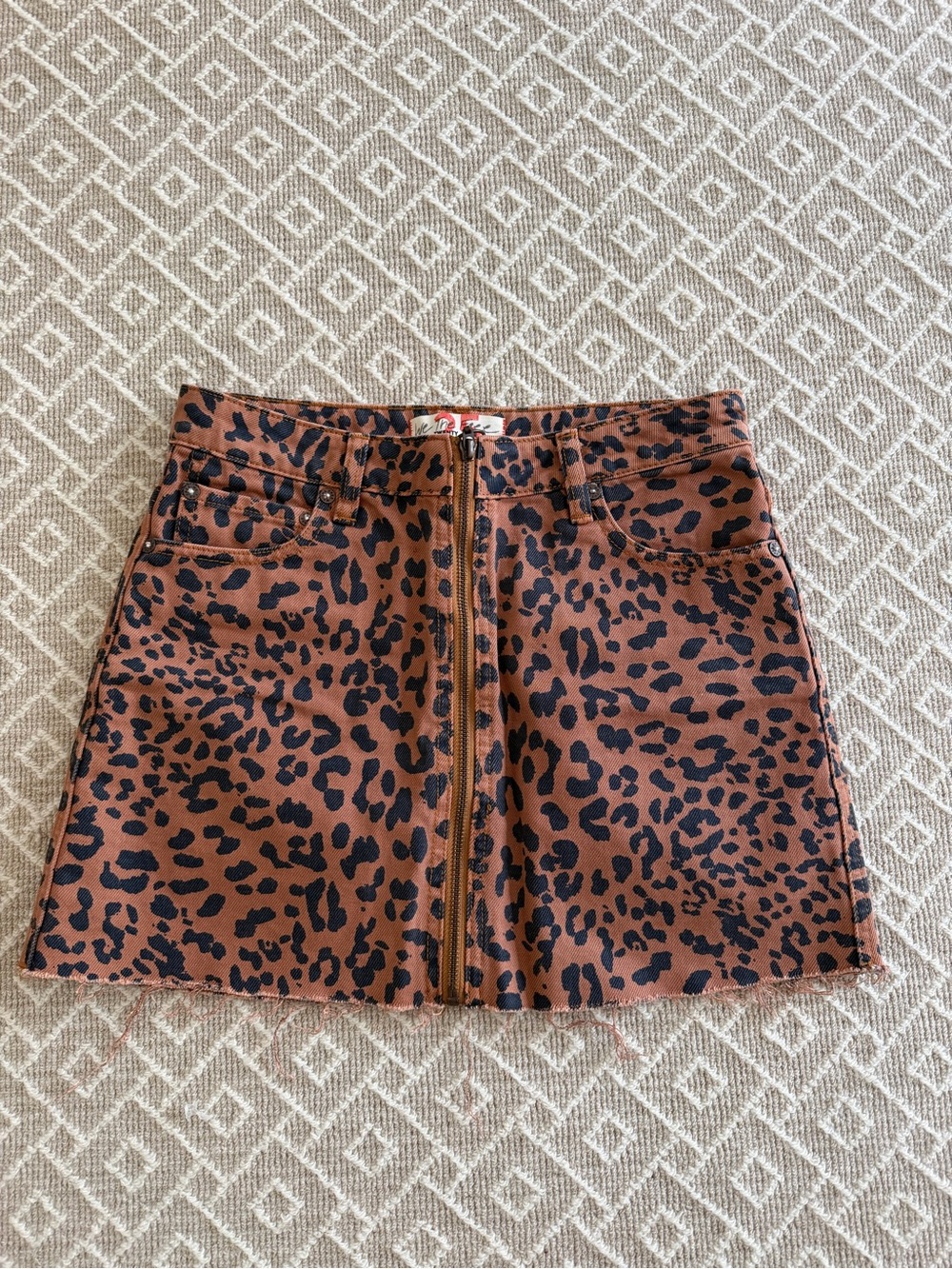 Free People Leopard Print Zip-Front Mini Skirt